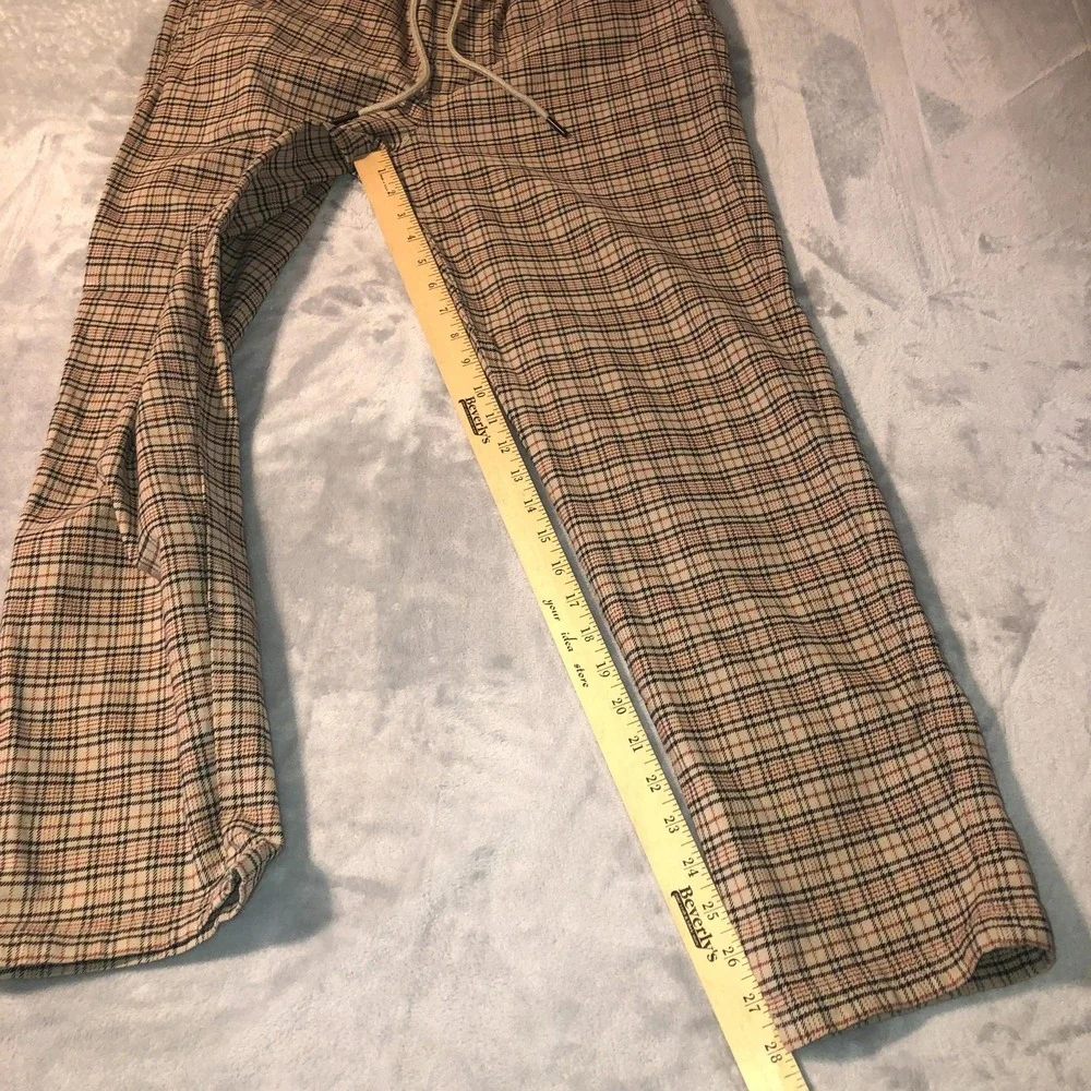 RSQ Pants Men's Size Large Beige Plaid Pull On Pants Elastic Waist Casual Pocket